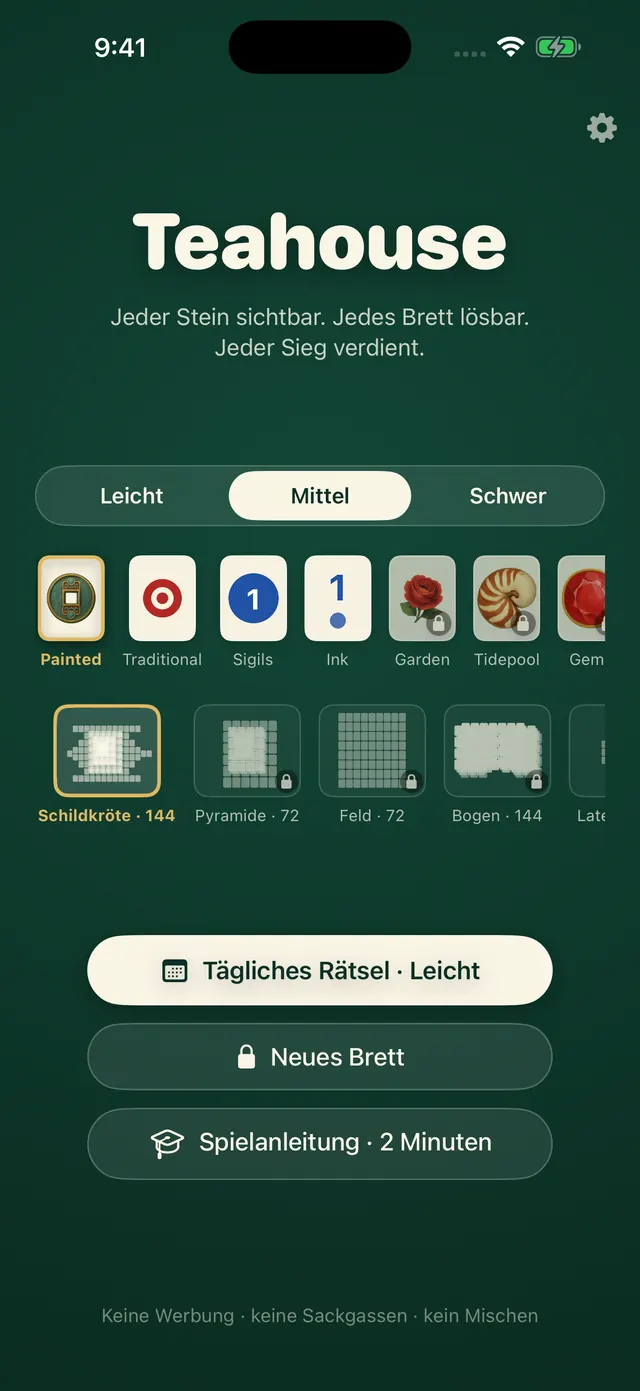 Der Tisch: Layout und Schwierigkeit wählen oder das Tagesrätsel spielen